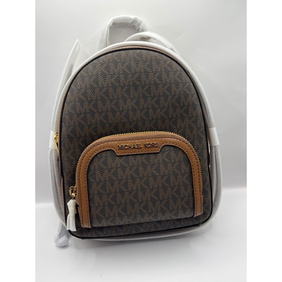 Michael Kors Jaycee XS Convertible Zip Pocket Backpack Brown Monogram NEW - Picture 1 of 9